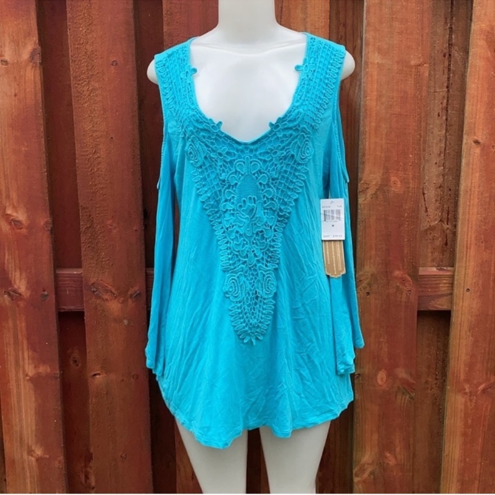 Green Dragon Turquoise Lace Detail Boho Tunic Top Size M